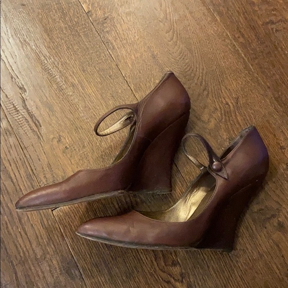 PACO GIL brown leather maryjane wedge pumps - Picture 2 of 9